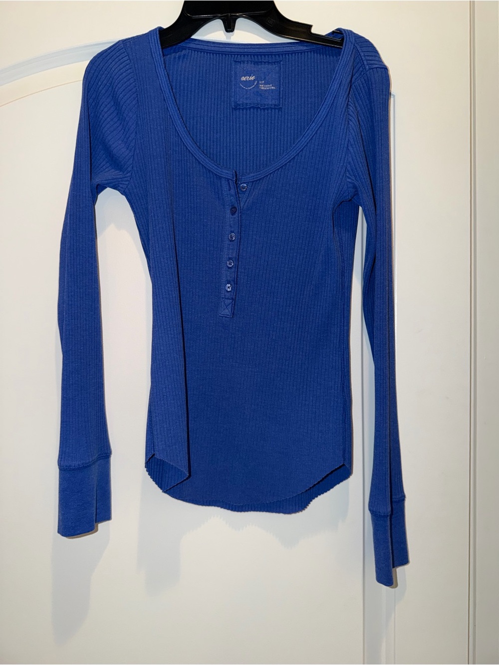 aerie Royal Blue Ribbed Henley Long-Sleeve Top